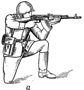 Рис. 72. Удержание автомата с использованием ремня при стрельбе из положения: