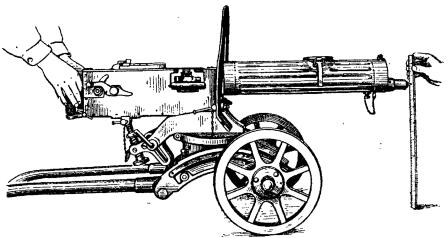 Рис. 124. Как проверить вертикальное качание пулемёта на станке